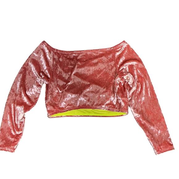 Yitty Plus Size 3X Pink Velvet Stretchy Long Sleeve Cropped Top Soft Luxe - Picture 8 of 9